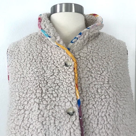 easel Jackets & Coats Easel Cream Teddy Bear Vest With Floral